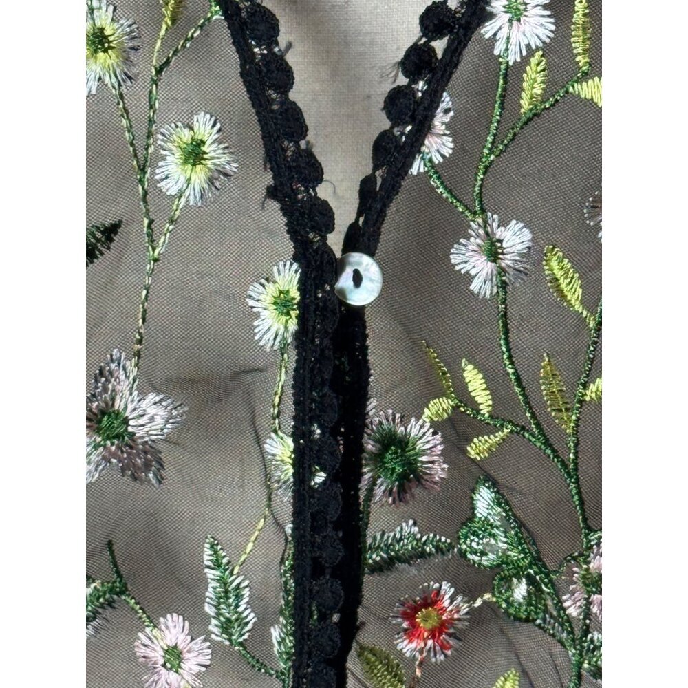 Rabbit‎ Rabbit Rabbit Cardigan Women 3X Black Floral Embroidered Mesh Cardigan - Picture 9 of 12